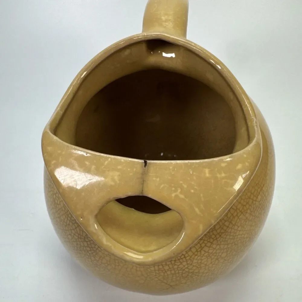 Vintage MCM Yellow Crazed Porcelain Water Pitcher USA w/ Ice Catcher 7